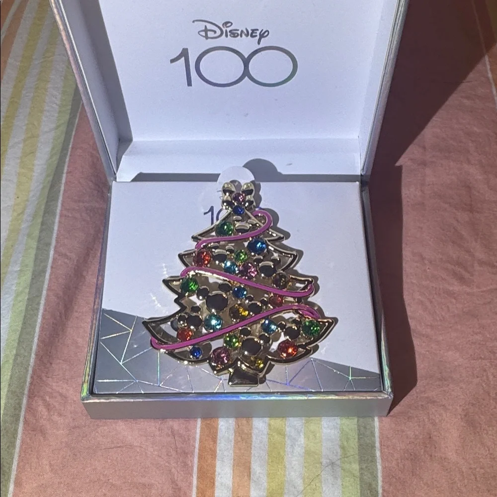 Disney Festive Christmas Tree Brooch with Colorful Gems